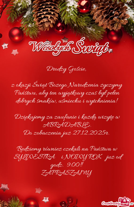 Z okazji Świąt Bożego Narodzenia życzymy Państwu, aby ten wyjątkowy czas był pełen dobrych s