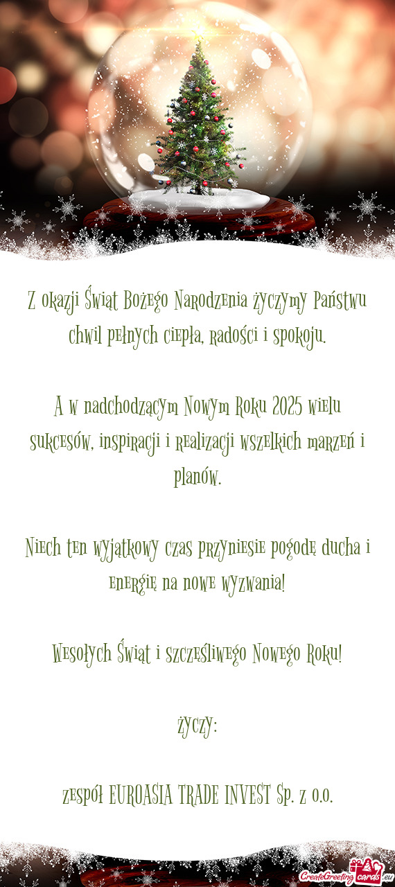 Z okazji Świąt Bożego Narodzenia życzymy Państwu chwil pełnych ciepła, radości i spokoju