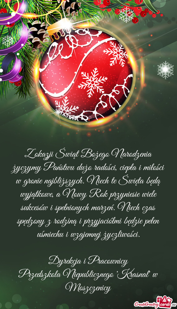 Z okazji Świąt Bożego Narodzenia życzymy Państwu dużo radości, ciepła i miłości w gronie n