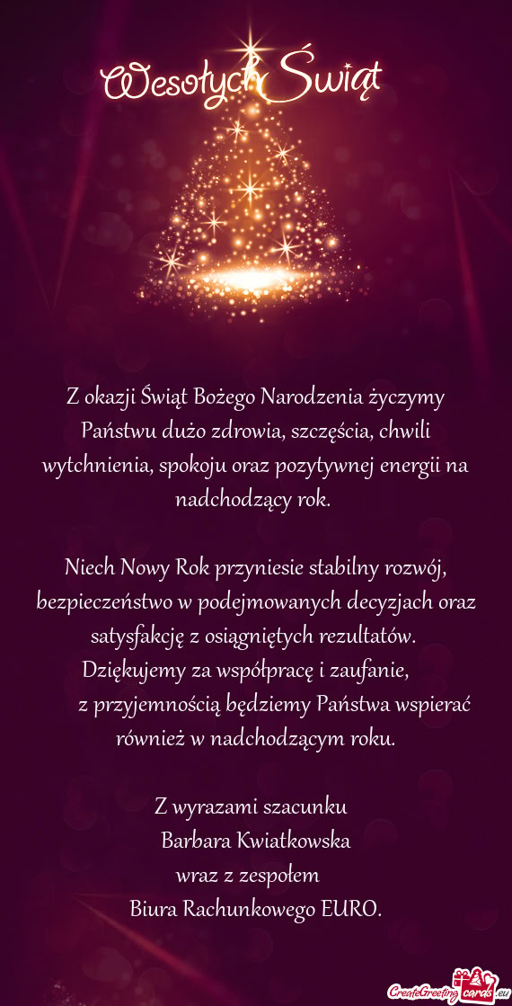 Z okazji Świąt Bożego Narodzenia życzymy Państwu dużo zdrowia, szczęścia, chwili wytchnienia