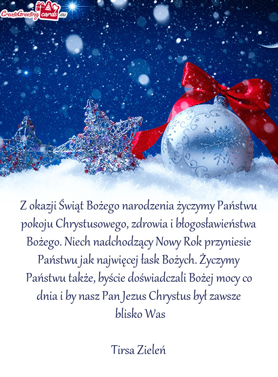 Z okazji Świąt Bożego narodzenia życzymy Państwu pokoju Chrystusowego, zdrowia i błogosławie