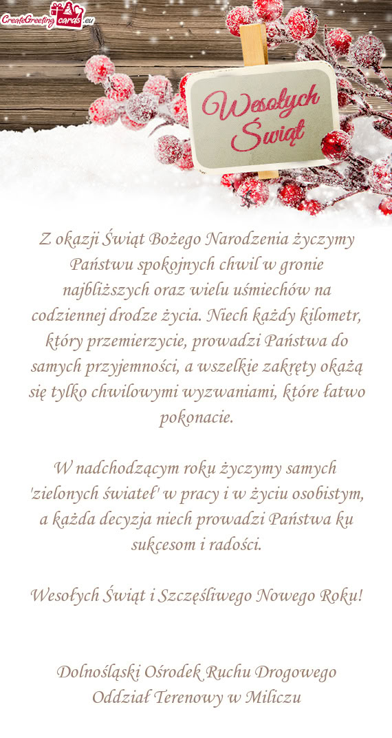 Z okazji Świąt Bożego Narodzenia życzymy Państwu spokojnych chwil w gronie najbliższych oraz w