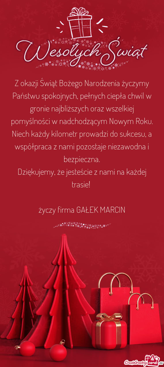 Z okazji Świąt Bożego Narodzenia życzymy Państwu spokojnych, pełnych ciepła chwil w gronie na