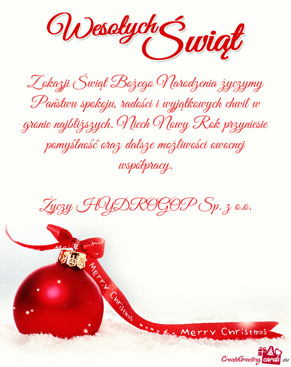 Z okazji Świąt Bożego Narodzenia życzymy Państwu spokoju, radości i wyjątkowych chwil w groni