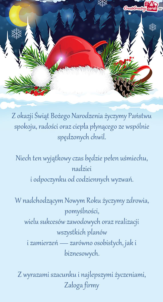 Z okazji Świąt Bożego Narodzenia życzymy Państwu spokoju, radości oraz ciepła płynącego ze