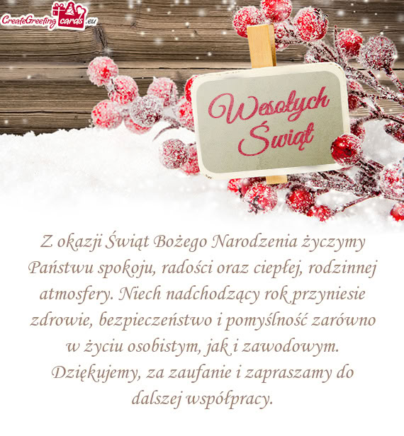 Z okazji Świąt Bożego Narodzenia życzymy Państwu spokoju, radości oraz ciepłej, rodzinnej atm