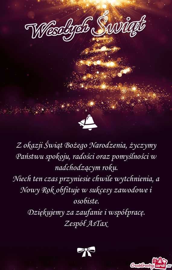 Z okazji Świąt Bożego Narodzenia, życzymy Państwu spokoju, radości oraz pomyślności w nadcho