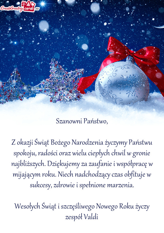 Z okazji Świąt Bożego Narodzenia życzymy Państwu spokoju, radości oraz wielu ciepłych chwil w