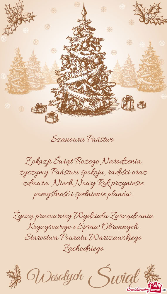 Z okazji Świąt Bożego Narodzenia życzymy Państwu spokoju, radości oraz zdrowia. Niech Nowy Rok