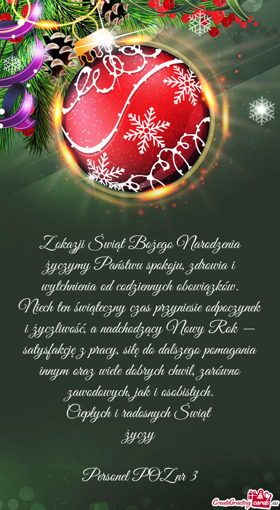 Z okazji Świąt Bożego Narodzenia życzymy Państwu spokoju, zdrowia i wytchnienia od codziennych