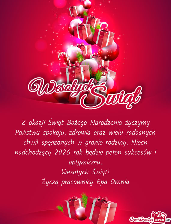 Z okazji Świąt Bożego Narodzenia życzymy Państwu spokoju, zdrowia oraz wielu radosnych chwil sp