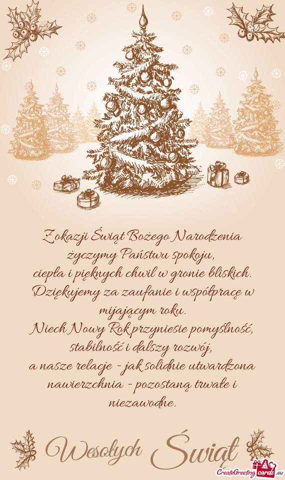 Z okazji Świąt Bożego Narodzenia życzymy Państwu spokoju