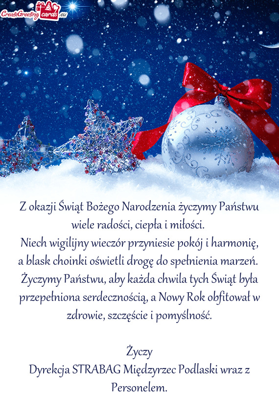 Z okazji Świąt Bożego Narodzenia życzymy Państwu wiele radości, ciepła i miłości