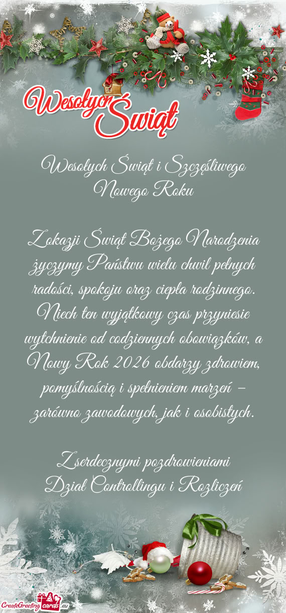 Z okazji Świąt Bożego Narodzenia życzymy Państwu wielu chwil pełnych radości, spokoju oraz ci