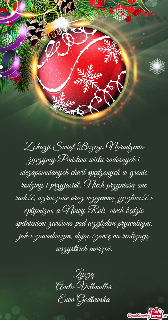 Z okazji Świąt Bożego Narodzenia życzymy Państwu wielu radosnych i niezapomnianych chwil spędz