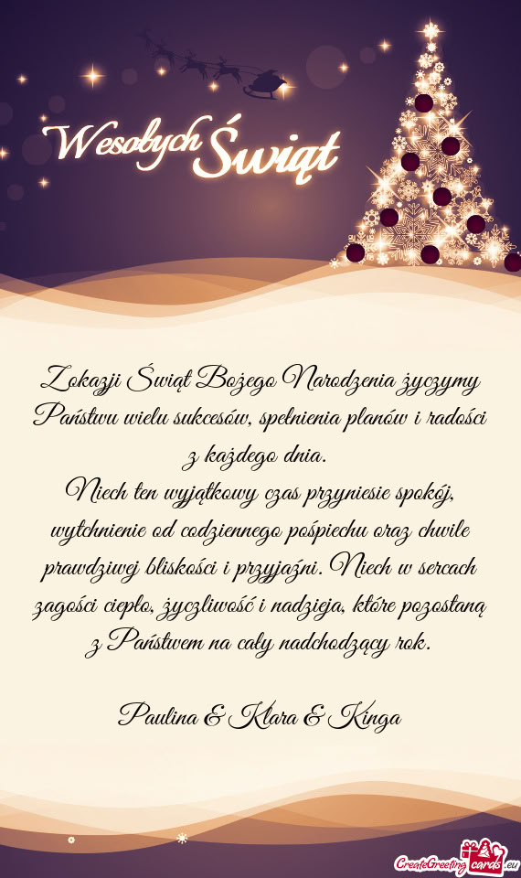 Z okazji Świąt Bożego Narodzenia życzymy Państwu wielu sukcesów, spełnienia planów i radośc