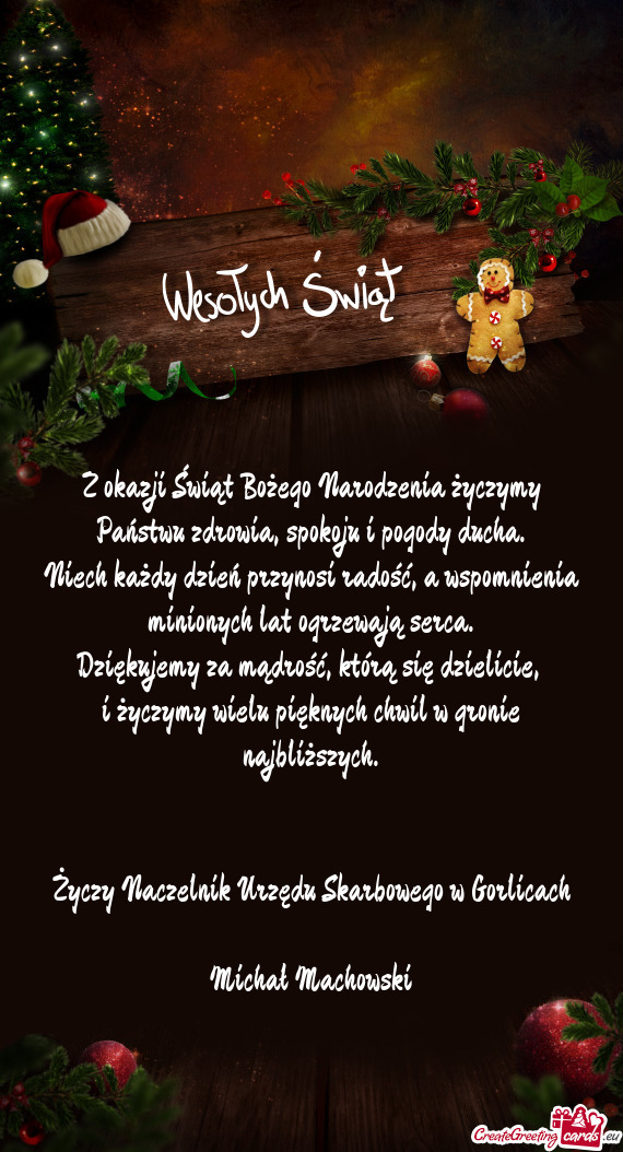 Z okazji Świąt Bożego Narodzenia życzymy Państwu zdrowia, spokoju i pogody ducha