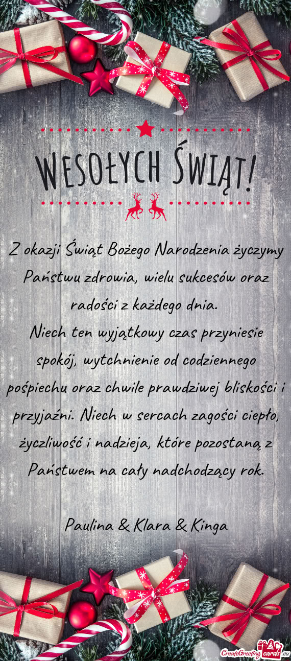 Z okazji Świąt Bożego Narodzenia życzymy Państwu zdrowia, wielu sukcesów oraz radości z każd
