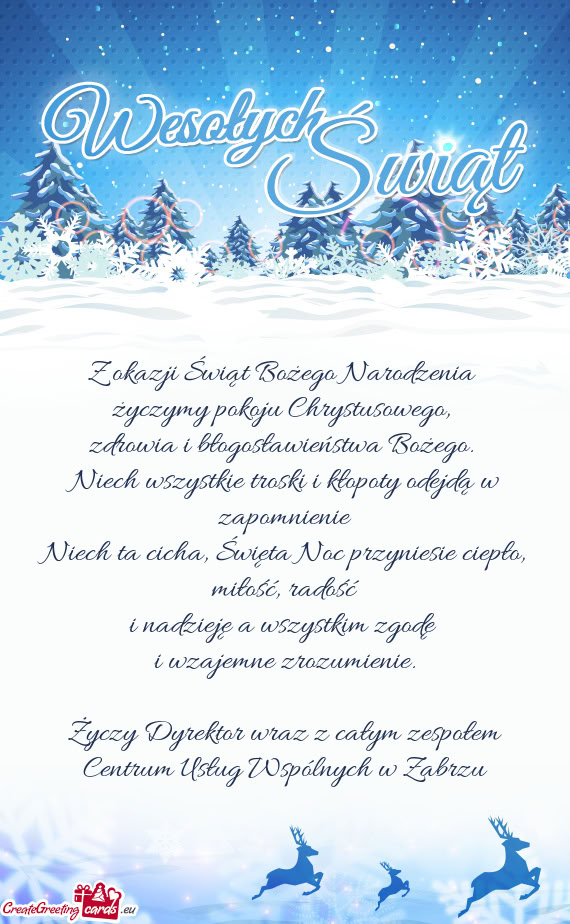 Z okazji Świąt Bożego Narodzenia   życzymy pokoju Chrystusowego,   zdrowia