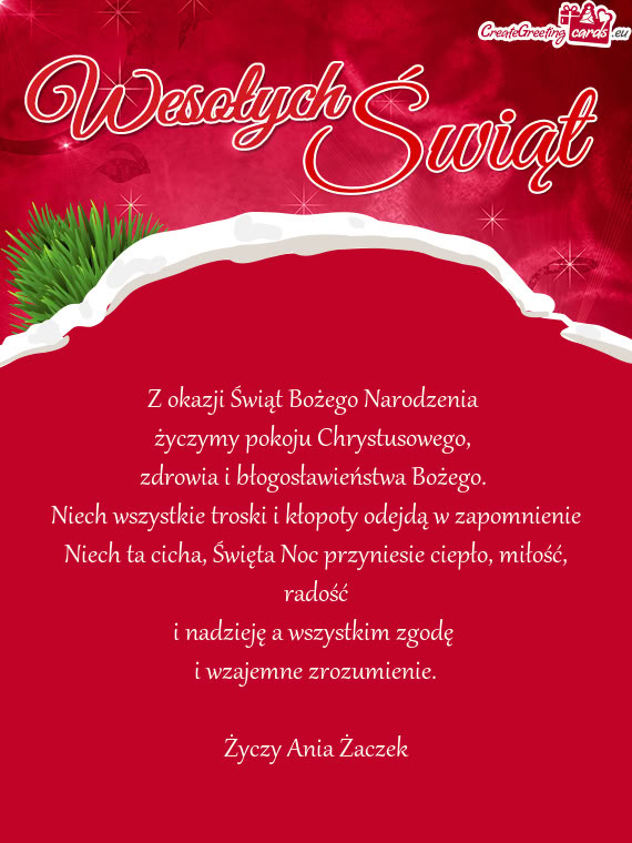 Z okazji Świąt Bożego Narodzenia   życzymy pokoju Chrystusowego,   zdrowia
