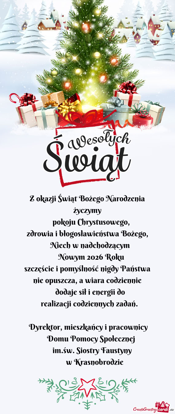 Z okazji Świąt Bożego Narodzenia życzymy  pokoju Chrystusowego