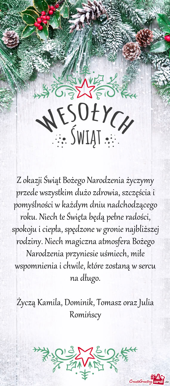 Z okazji Świąt Bożego Narodzenia życzymy przede wszystkim dużo zdrowia, szczęścia i pomyślno