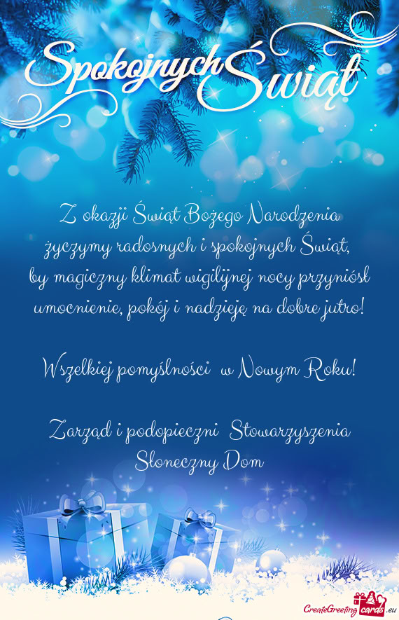 Z okazji Świąt Bożego Narodzenia życzymy radosnych i spokojnych Świąt