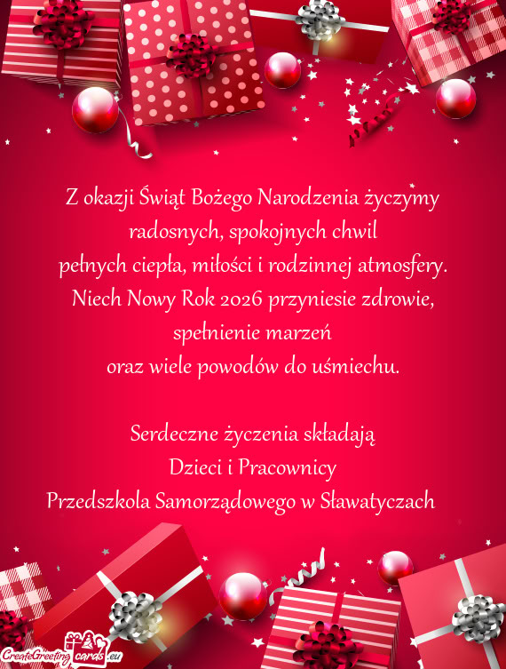 Z okazji Świąt Bożego Narodzenia życzymy radosnych, spokojnych chwil