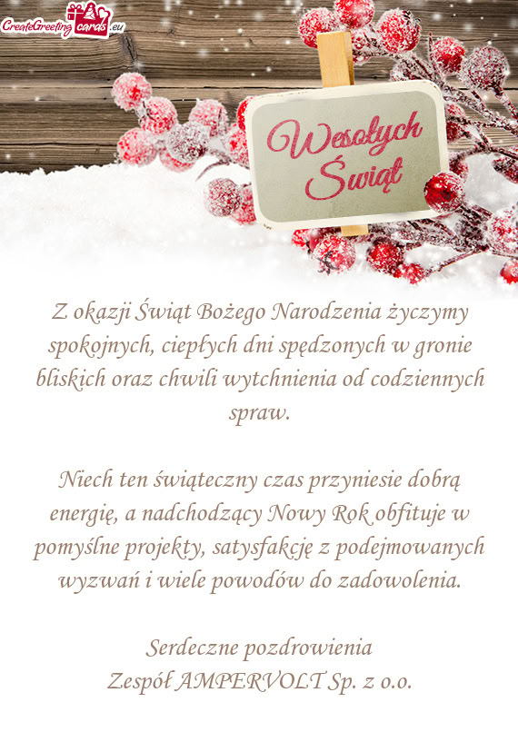 Z okazji Świąt Bożego Narodzenia życzymy spokojnych, ciepłych dni spędzonych w gronie bliskich