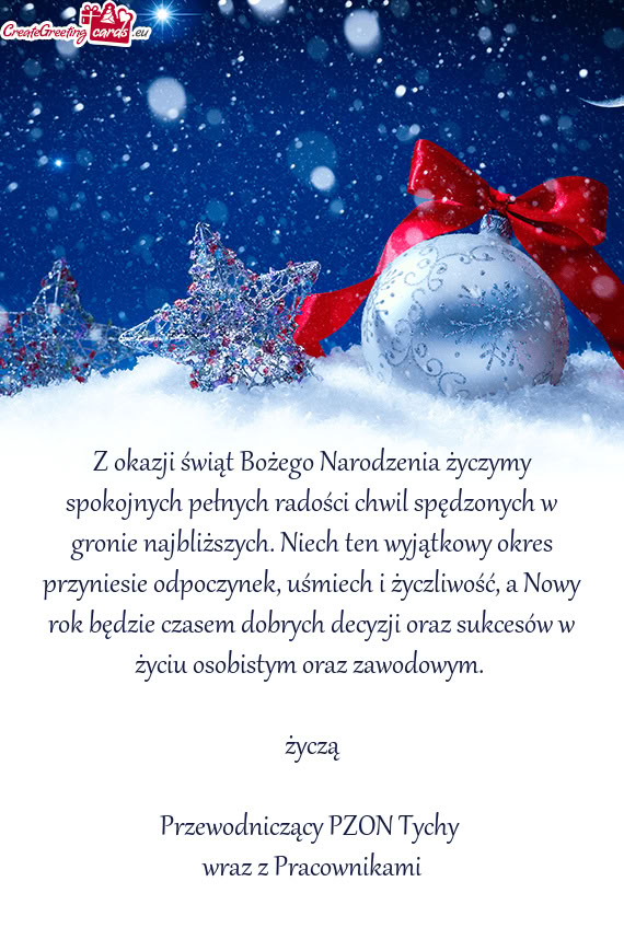 Z okazji świąt Bożego Narodzenia życzymy spokojnych pełnych radości chwil spędzonych w gronie