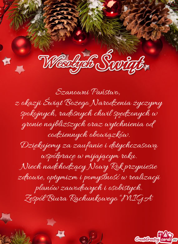 Z okazji Świąt Bożego Narodzenia życzymy spokojnych, radosnych chwil spędzonych w gronie najbli