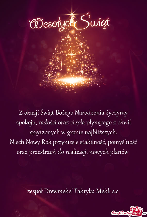 Z okazji Świąt Bożego Narodzenia życzymy spokoju, radości oraz ciepła płynącego z chwil spę