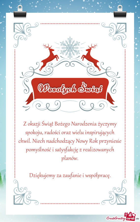 Z okazji Świąt Bożego Narodzenia życzymy spokoju, radości oraz wielu inspirujących chwil. Niec