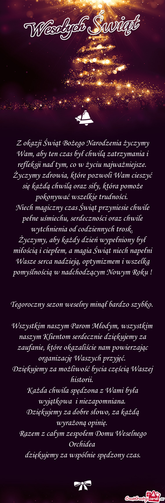 Z okazji Świąt Bożego Narodzenia życzymy Wam, aby ten czas był chwilą zatrzymania i refleksji