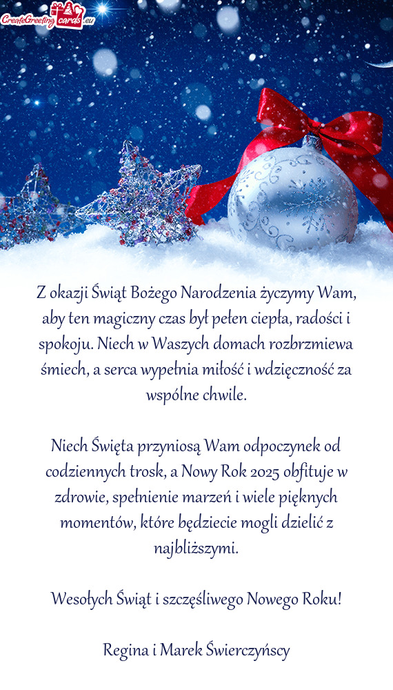 Z okazji Świąt Bożego Narodzenia życzymy Wam, aby ten magiczny czas był pełen ciepła, radośc