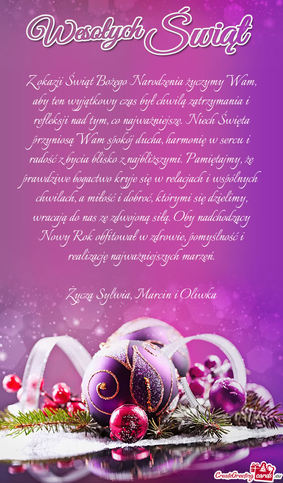 Z okazji Świąt Bożego Narodzenia życzymy Wam, aby ten wyjątkowy czas był