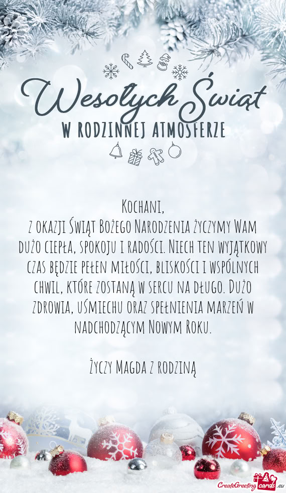 Z okazji Świąt Bożego Narodzenia życzymy Wam dużo ciepła, spokoju i radości. Niech ten wyjąt