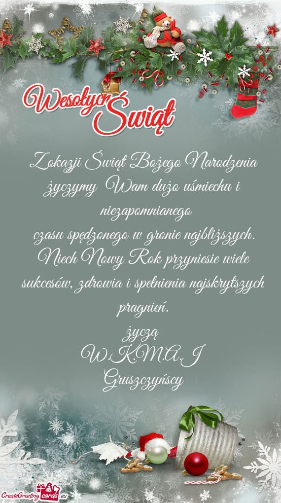Z okazji Świąt Bożego Narodzenia życzymy Wam dużo uśmiechu i niezapomnianego
