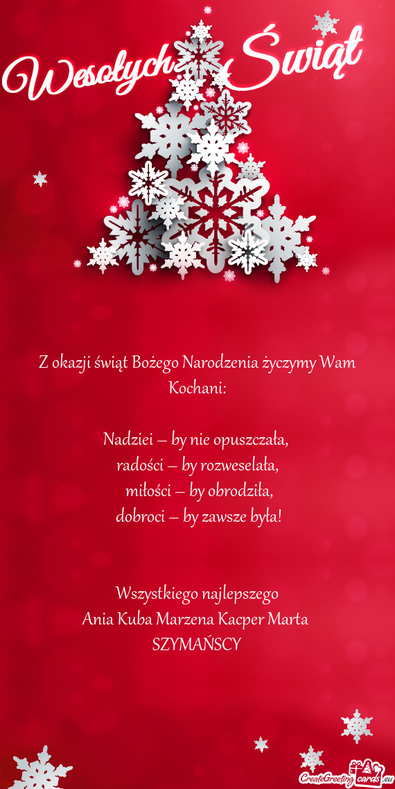 Z okazji świąt Bożego Narodzenia życzymy Wam Kochani: