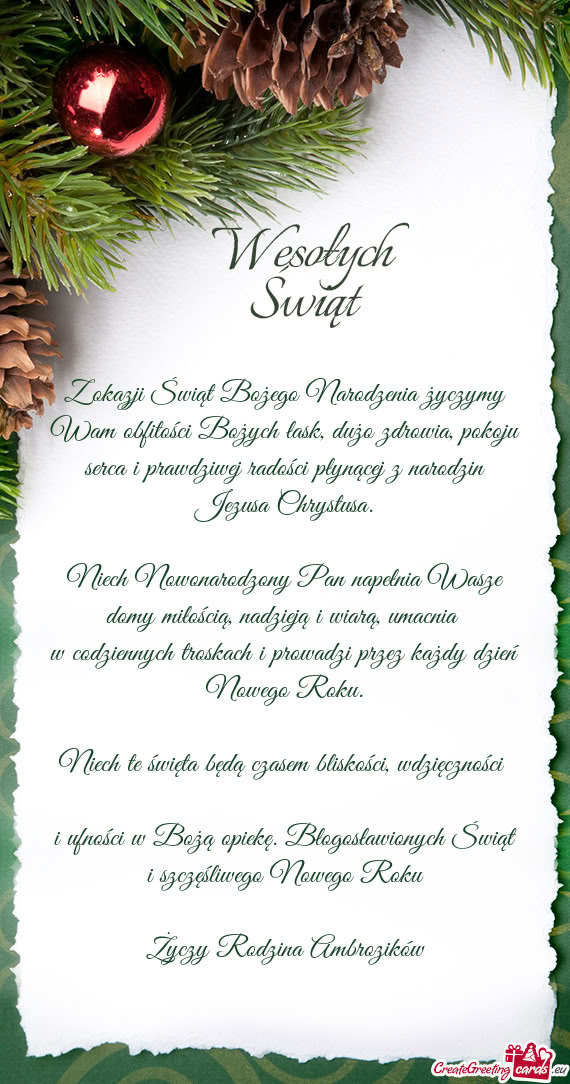 Z okazji Świąt Bożego Narodzenia życzymy Wam obfitości Bożych łask, dużo zdrowia, pokoju ser