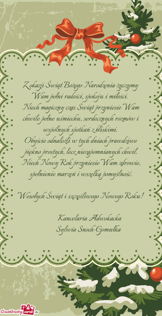 Z okazji Świąt Bożego Narodzenia życzymy Wam pełni radości, spokoju i miłości