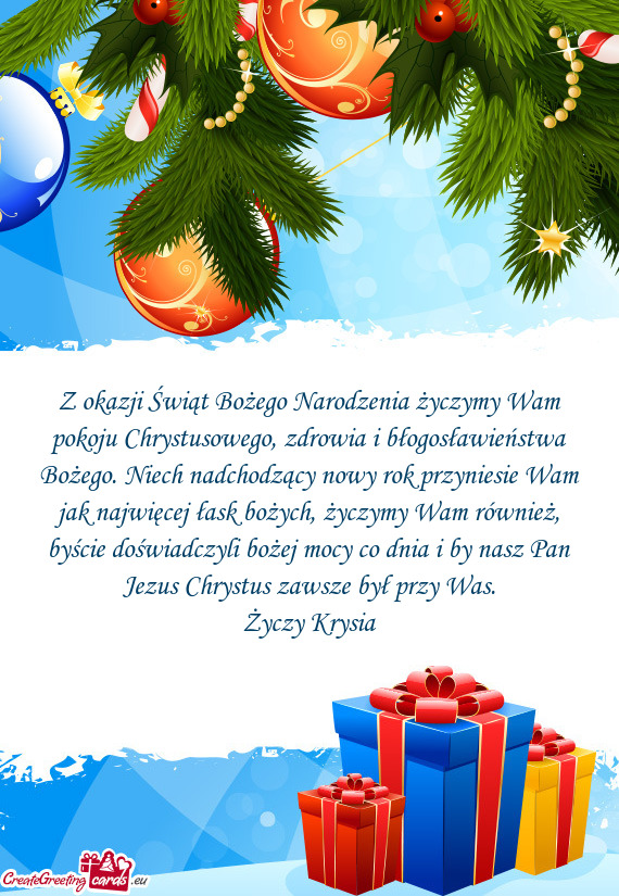 Z okazji Świąt Bożego Narodzenia życzymy Wam pokoju Chrystusowego, zdrowia i błogosławieństwa