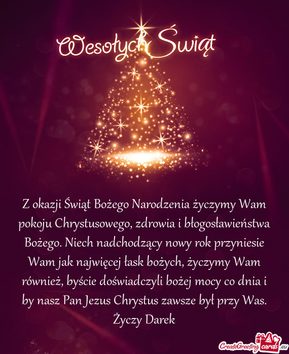 Z okazji Świąt Bożego Narodzenia życzymy Wam pokoju Chrystusowego