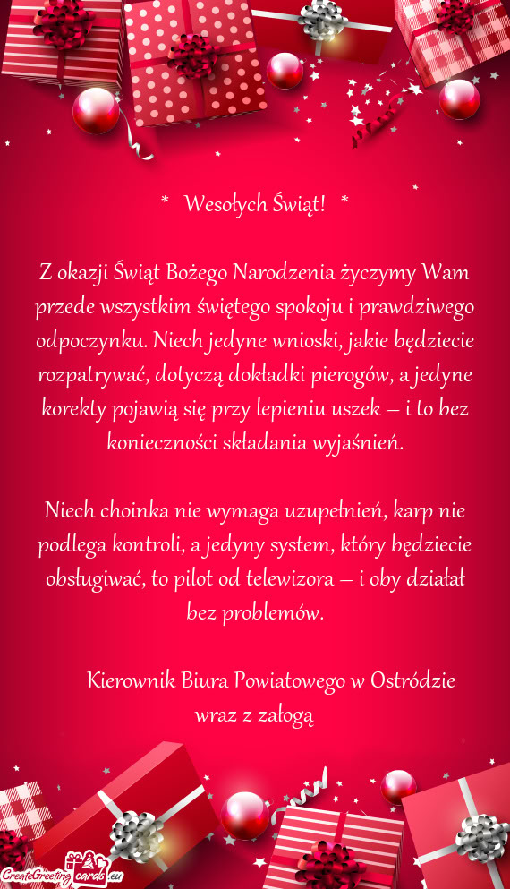 Z okazji Świąt Bożego Narodzenia życzymy Wam przede wszystkim świętego spokoju i prawdziwego o