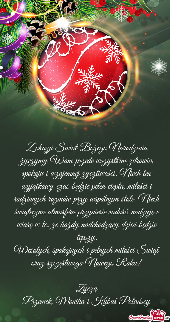 Z okazji Świąt Bożego Narodzenia życzymy Wam przede wszystkim zdrowia, spokoju i wzajemnej życz