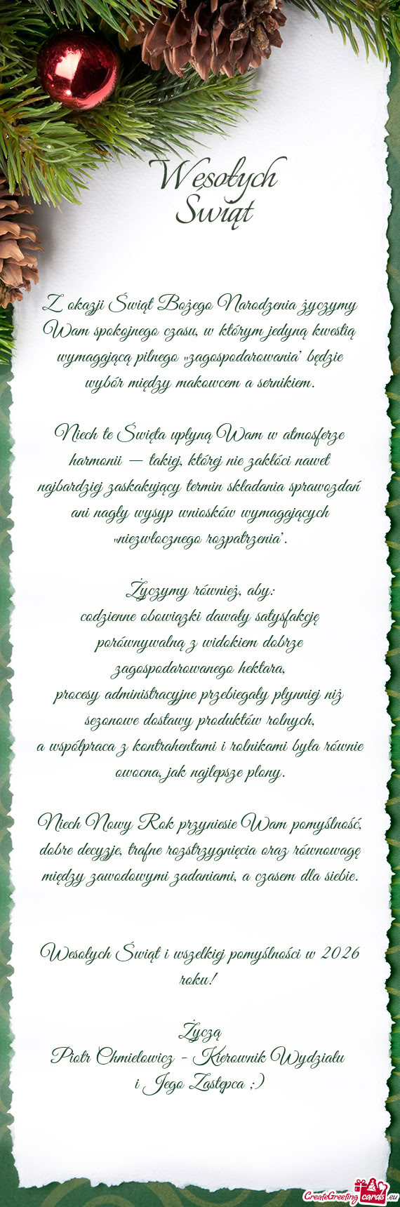 Z okazji Świąt Bożego Narodzenia życzymy Wam spokojnego czasu, w którym jedyną kwestią wymag