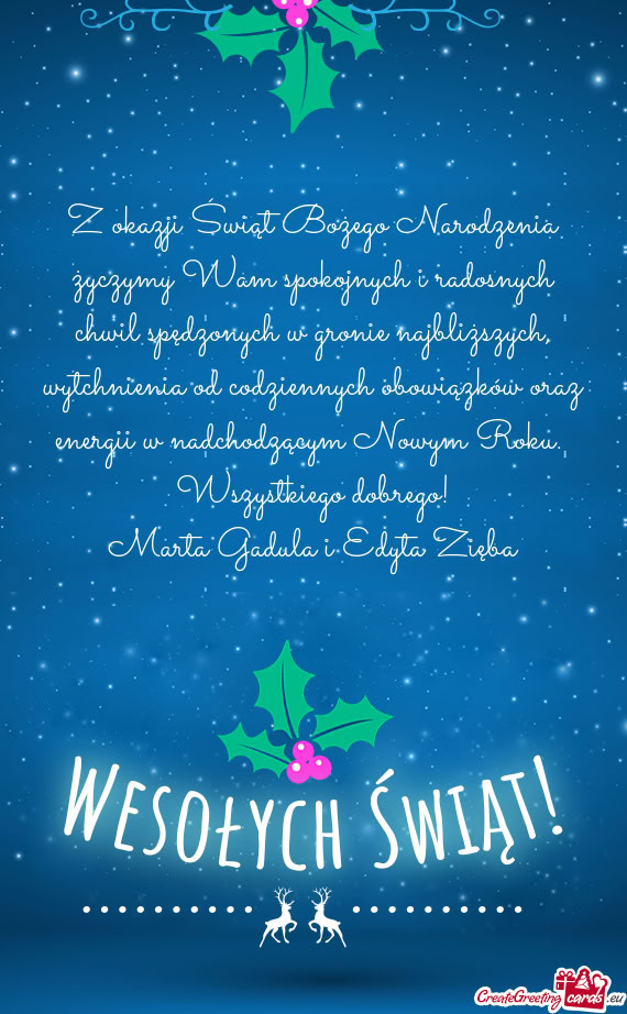 Z okazji Świąt Bożego Narodzenia życzymy Wam spokojnych i radosnych chwil spędzonych w gronie n