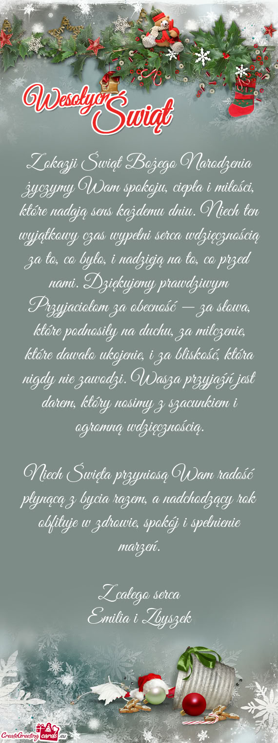 Z okazji Świąt Bożego Narodzenia życzymy Wam spokoju, ciepła i miłości, które nadają sens k