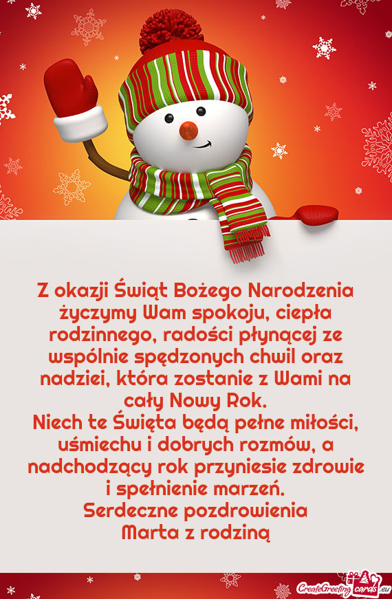 Z okazji Świąt Bożego Narodzenia życzymy Wam spokoju, ciepła rodzinnego, radości płynącej ze