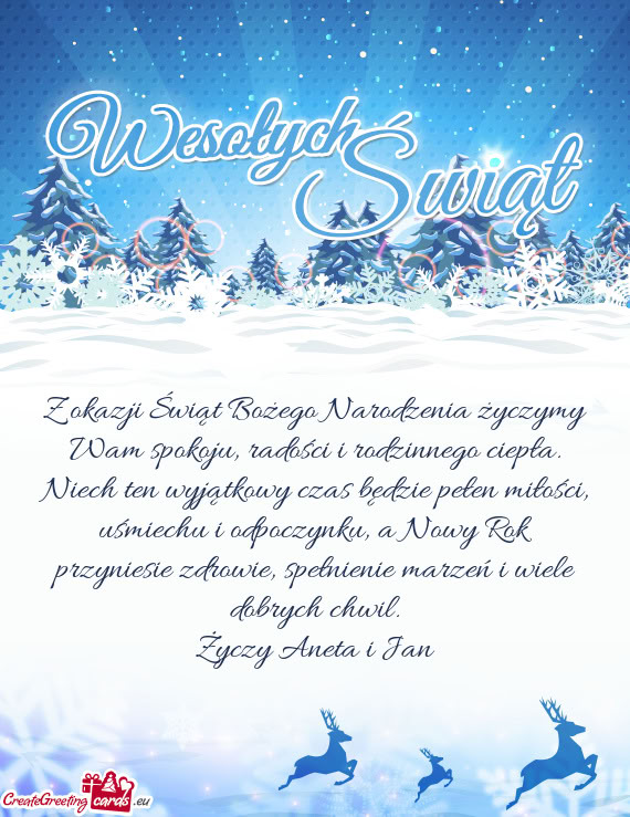 Z okazji Świąt Bożego Narodzenia życzymy Wam spokoju, radości i rodzinnego ciepła. Niech ten w